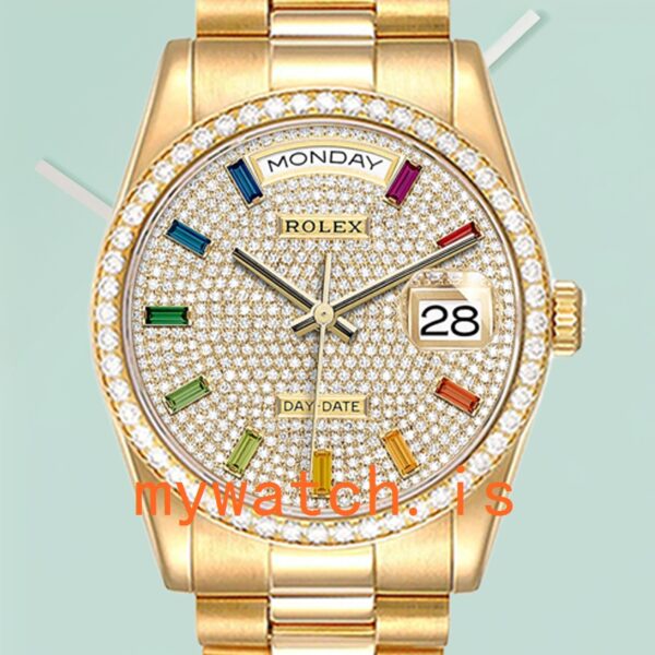 Rolex Day-Date Men’s m128348rbr-0030 36mm Diamond Bezel: Genuine vs. Replica