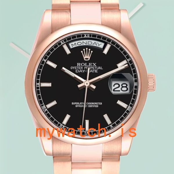 Rolex Day-Date Mens 118205 36mm Black Dial Rose Gold-tone: A Timeless Masterpiece
